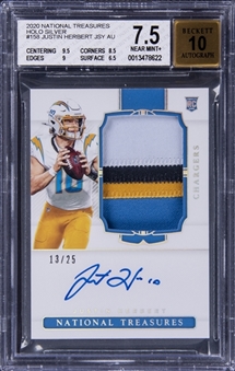 2020 Panini National Treasures Holo Silver #158 Justin Herbert Signed Patch Rookie Card (#13/25) - BGS NM+ 7.5/BGS 10